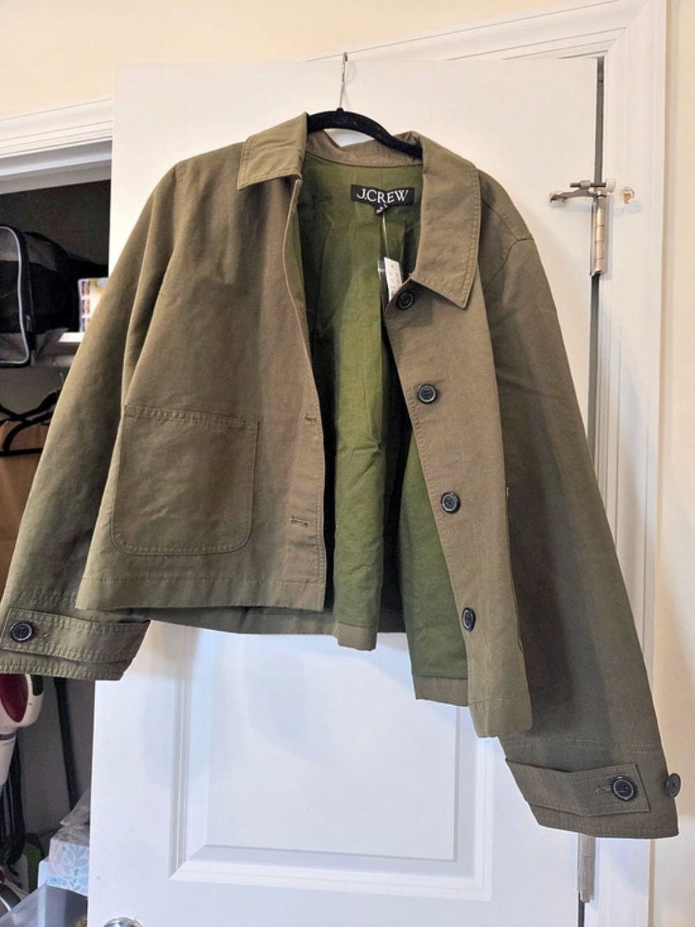 J. Crew Desert Olive Green Cropped Barn Jacket In chino XL